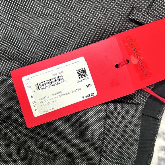 HUGO Hesten Dress Pant Extra Slim Fit -Wool blend-Charcoal- Sz 34R - Picture 4 of 7